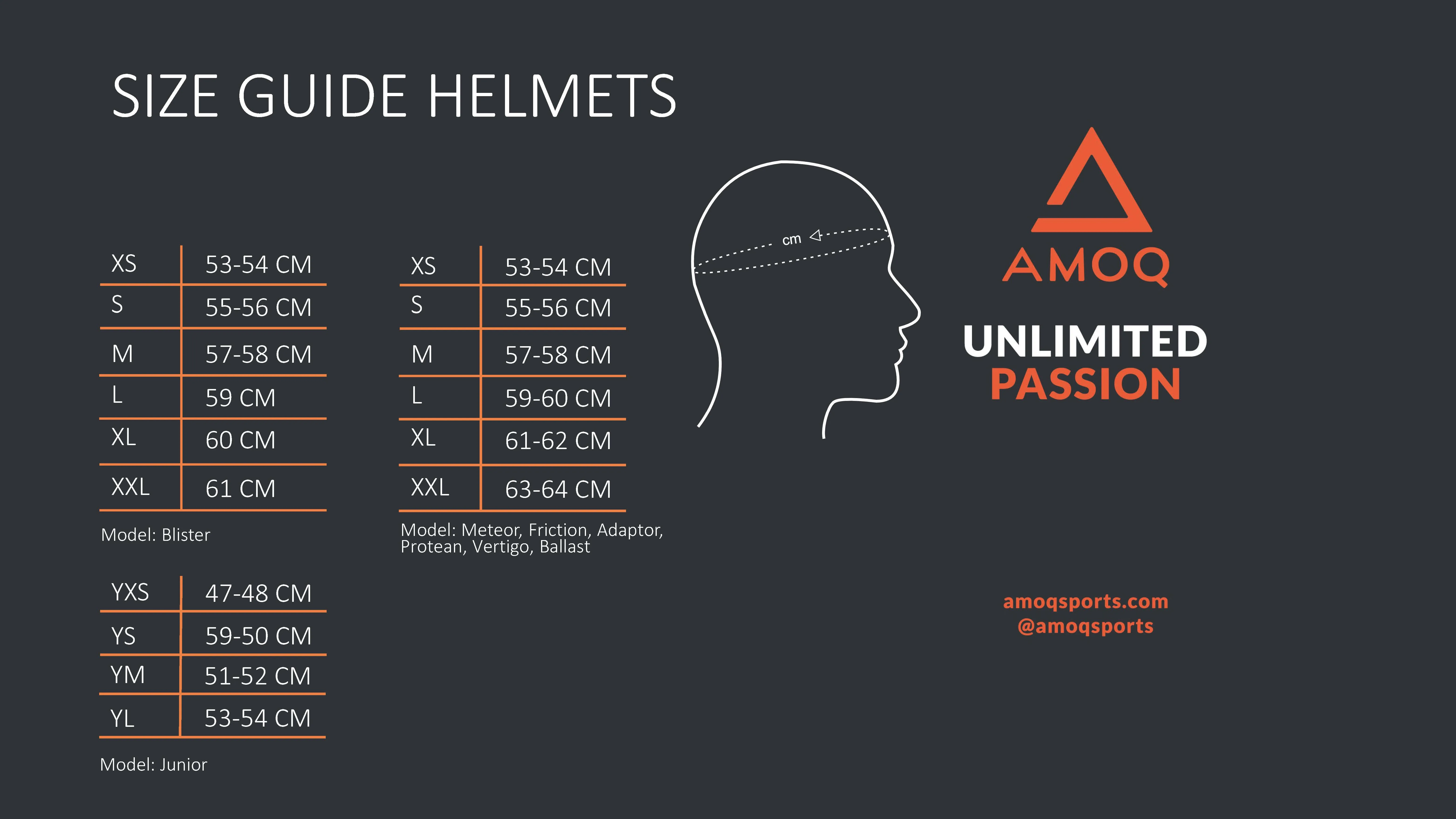 Amoq helmet size guide kuva